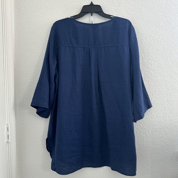 Ellen Tracy Tunic Top Womens 2X Blue Linen Zip Front 3/4 Sleeve Utility Office - Picture 7 of 13